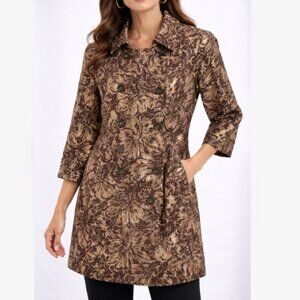 $180 Kenar Gold & Brown Floral Jacquard Jacket Womens Double Breasted Boho Retro